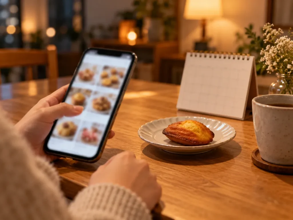 テイクアウト 事前注文 営業時間外 夜にスマホで焼き菓子を予約する手元
