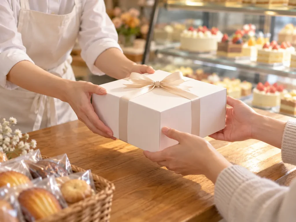 ケーキ 予約 前払い 受け取り 会計なしで箱を手渡す
