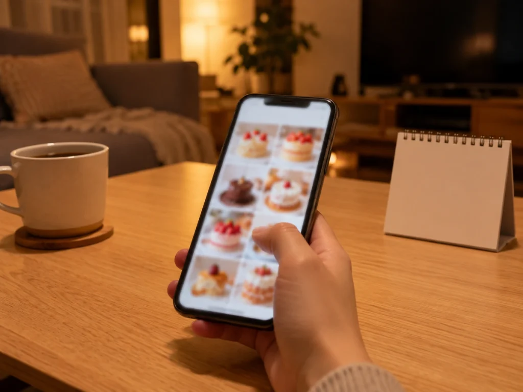 ケーキ屋さん 予約 営業時間外 夜にスマホでケーキを予約する手元